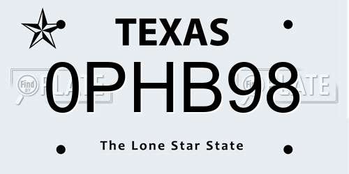 0PHB98 Texas License Plate
