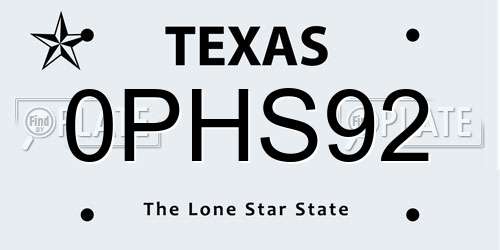 0PHS92 Texas License Plate