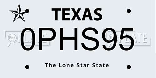0PHS95 Texas License Plate