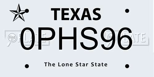 0PHS96 Texas License Plate