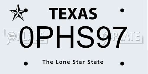 0PHS97 Texas License Plate