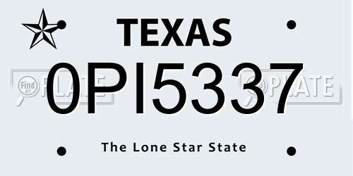 0PI5337 Texas License Plate