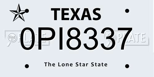0PI8337 Texas License Plate