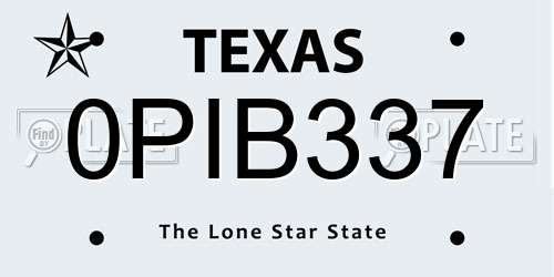0PIB337 Texas License Plate