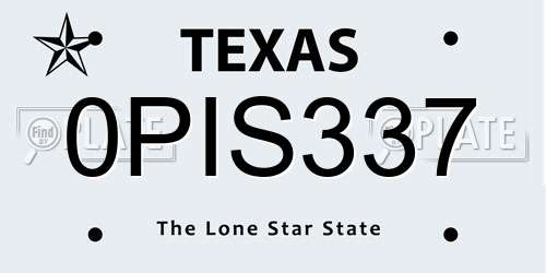 0PIS337 Texas License Plate