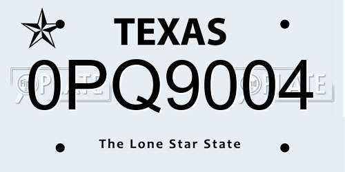 0PQ9004 Texas License Plate