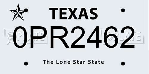 0PR2462 Texas License Plate