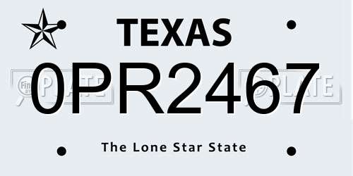 0PR2467 Texas License Plate