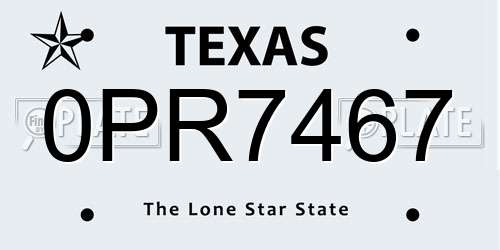 0PR7467 Texas License Plate