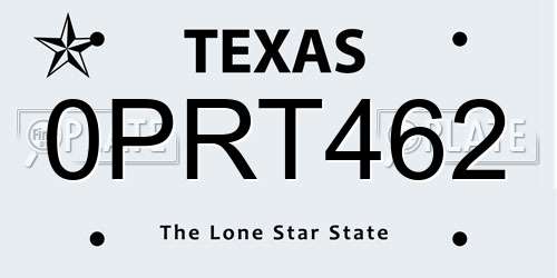 0PRT462 Texas License Plate