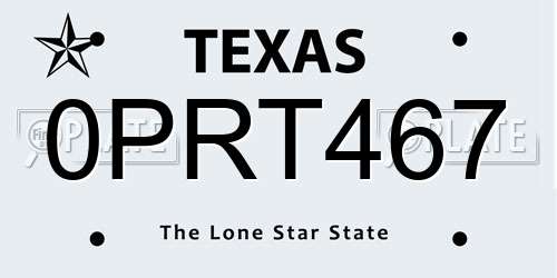 0PRT467 Texas License Plate