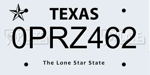 0PRZ462 Texas License Plate