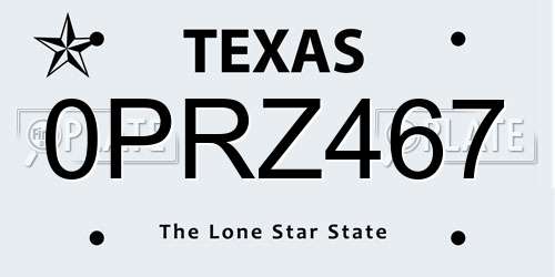 0PRZ467 Texas License Plate