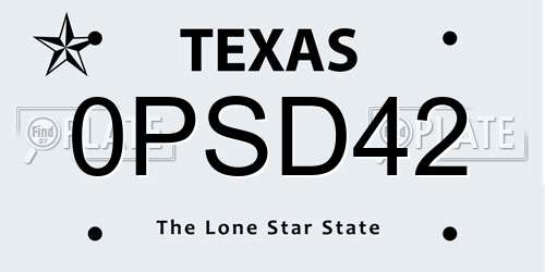 0PSD42 Texas License Plate