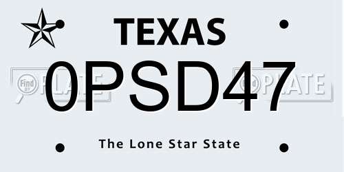 0PSD47 Texas License Plate