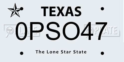 0PSO47 Texas License Plate