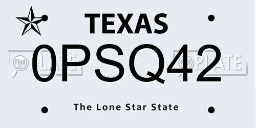 0PSQ42 Texas License Plate
