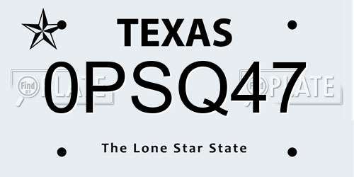 0PSQ47 Texas License Plate