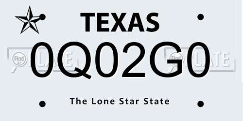 0Q02G0 Texas License Plate