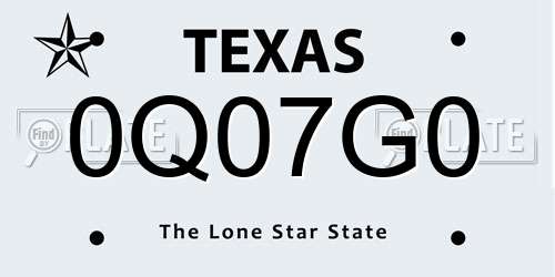 0Q07G0 Texas License Plate
