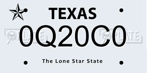 0Q20C0 Texas License Plate