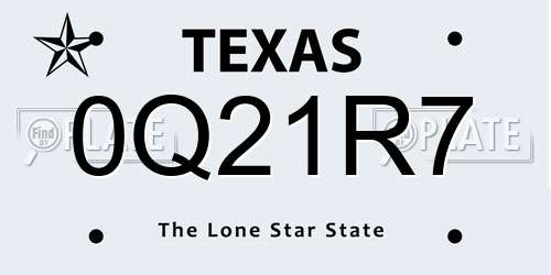 0Q21R7 Texas License Plate