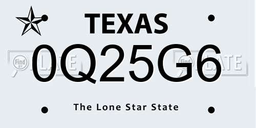 0Q25G6 Texas License Plate