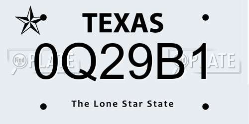 0Q29B1 Texas License Plate