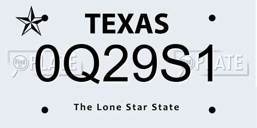 0Q29S1 Texas License Plate