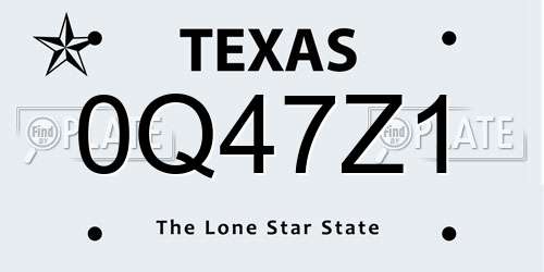 0Q47Z1 Texas License Plate