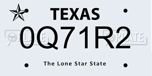 0Q71R2 Texas License Plate