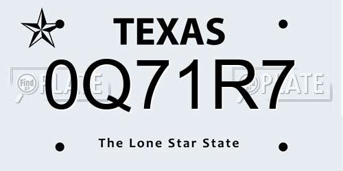 0Q71R7 Texas License Plate