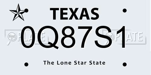 0Q87S1 Texas License Plate