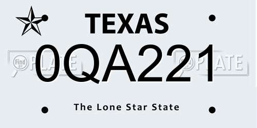 0QA221 Texas License Plate