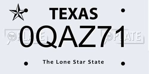 0QAZ71 Texas License Plate