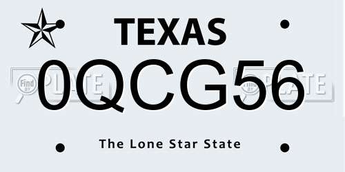0QCG56 Texas License Plate