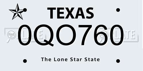 0QO760 Texas License Plate