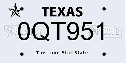 0QT951 Texas License Plate