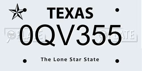0QV355 Texas License Plate