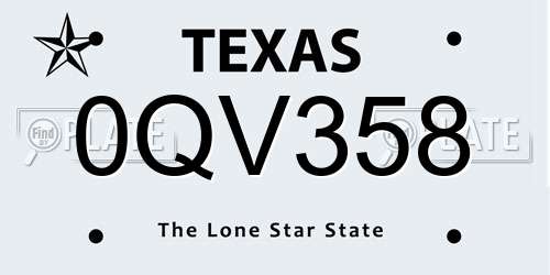 0QV358 Texas License Plate