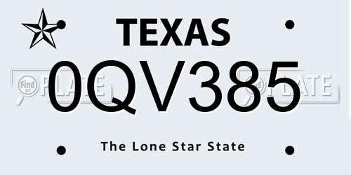 0QV385 Texas License Plate
