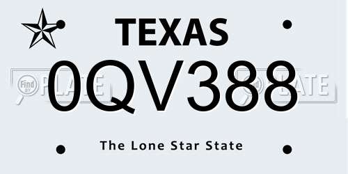 0QV388 Texas License Plate