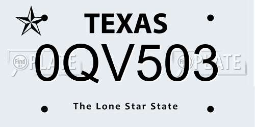 0QV503 Texas License Plate
