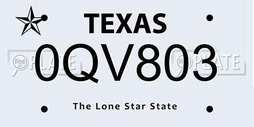 0QV803 Texas License Plate