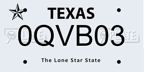 0QVB03 Texas License Plate