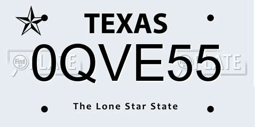 0QVE55 Texas License Plate