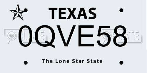 0QVE58 Texas License Plate