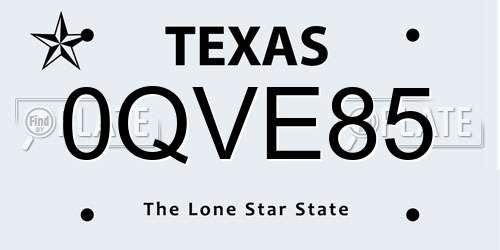 0QVE85 Texas License Plate