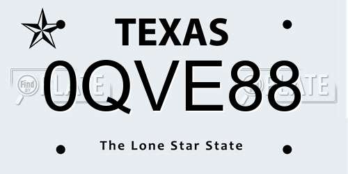 0QVE88 Texas License Plate