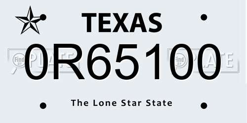 0R65100 Texas License Plate